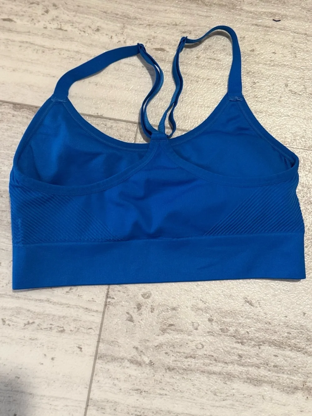 New Balance Sports Bra Medium Blue Racerback Padded Athletic Workout Top - Picture 3 of 4